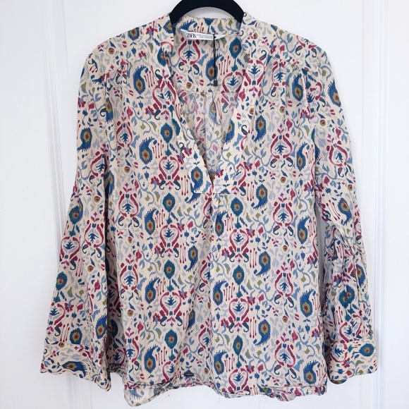 💙ZARA Colorful Ikat/Boho long sleeve top. Size XS - Picture 1 of 5